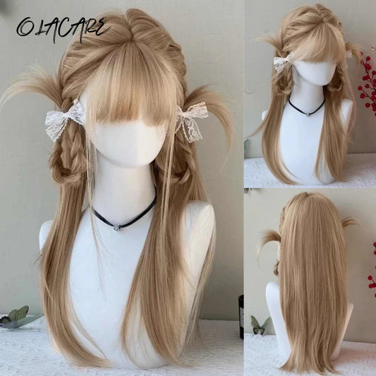 Long Wavy Synthetic Wig with Bangs for Cosplay and Daily Wear