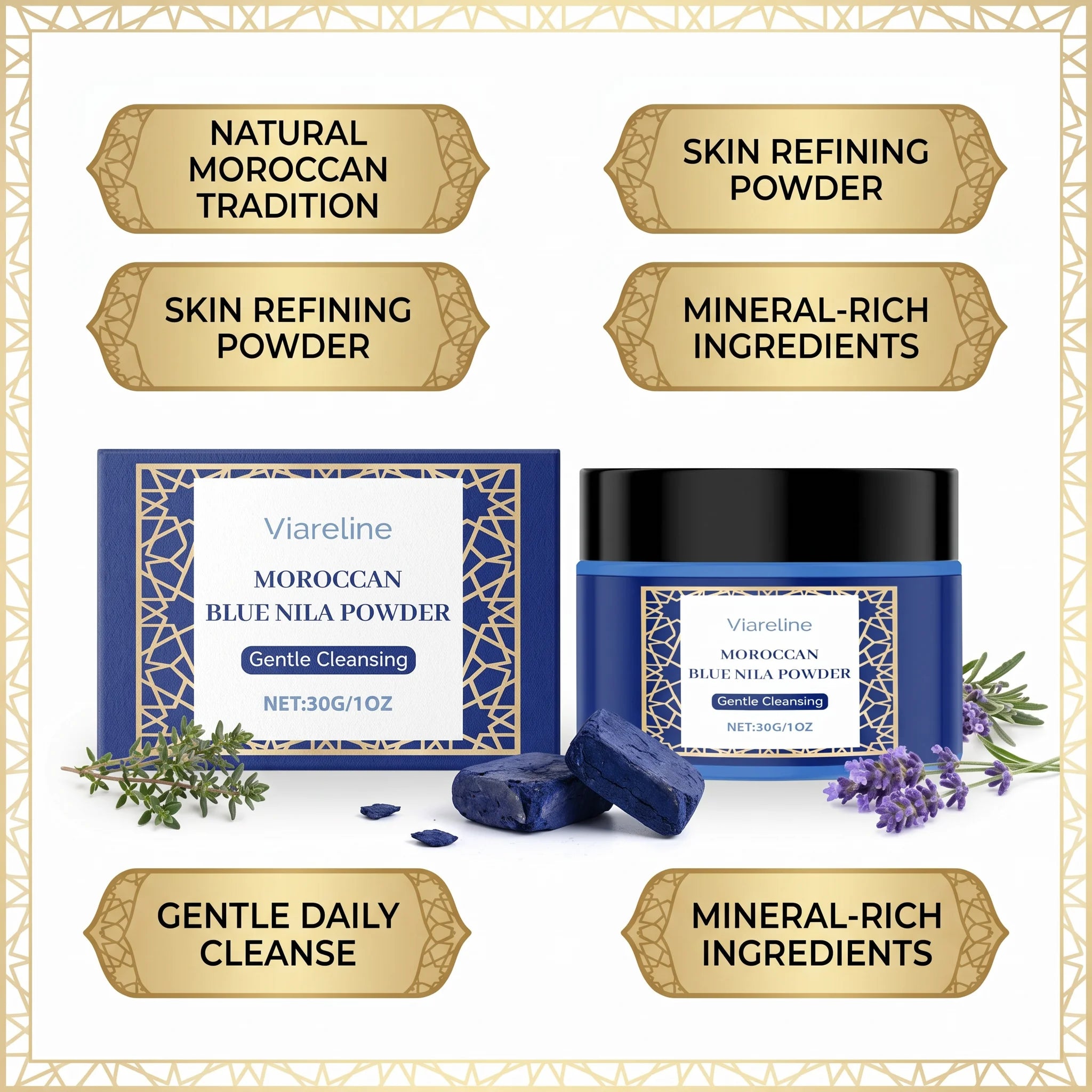Moroccan Blue Nila Brightening and Exfoliating Facial Cleansing Mask - 3