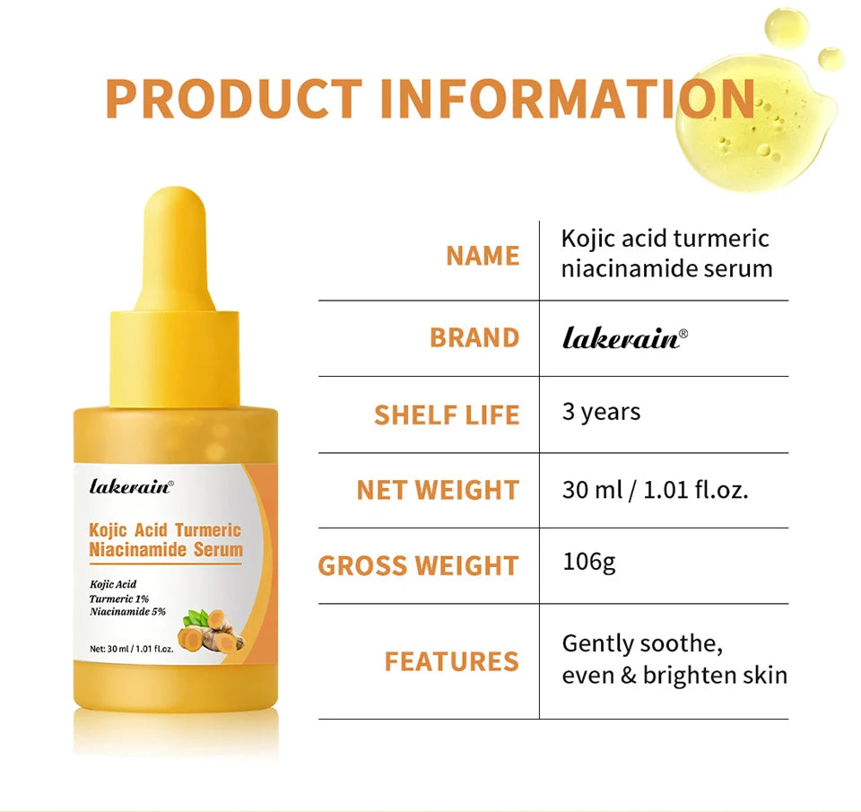 Brightening Kojic Acid and Turmeric Face Serum for Even Skin Tone