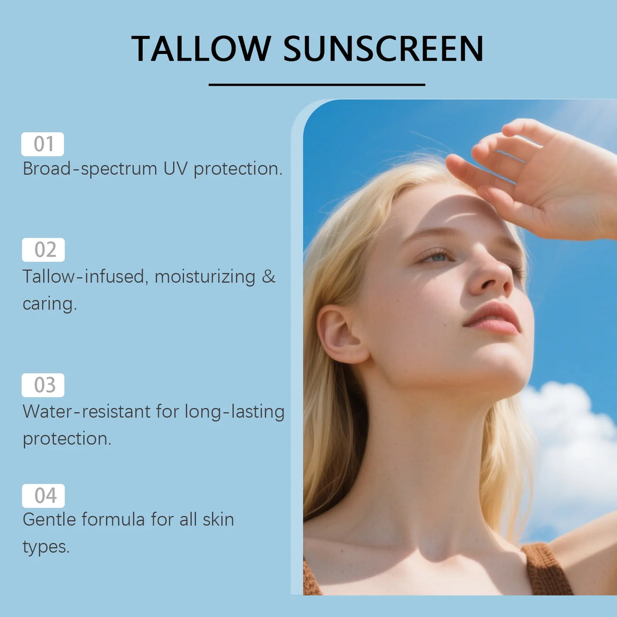 SPF 50 Tallow Sunscreen for Face and Body Hydration and Protection