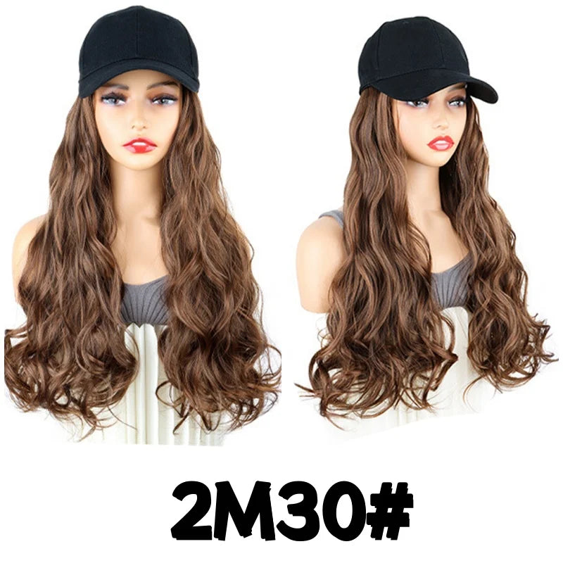 Long Curly Hair Wig with Integrated Baseball Cap for Easy Styling