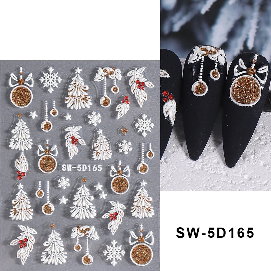 Festive 3D Christmas Nail Art Stickers for Holiday Manicure Decorations