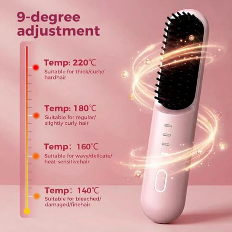 Fast Heating Cordless Hair Straightening Brush for Smooth Frizz-Free Hair