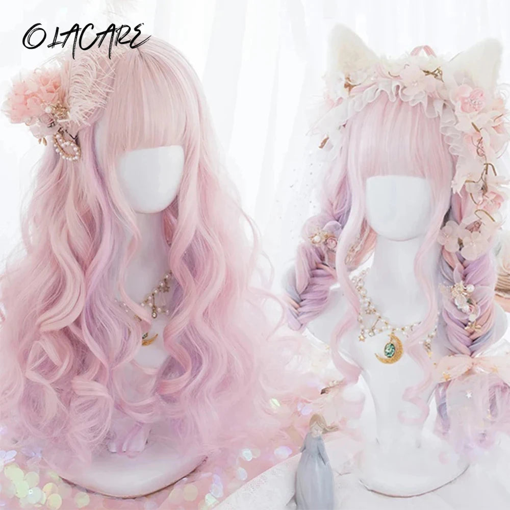 Long Wavy Peach Pink Synthetic Hair Wig for Cosplay and Daily Wear - 1