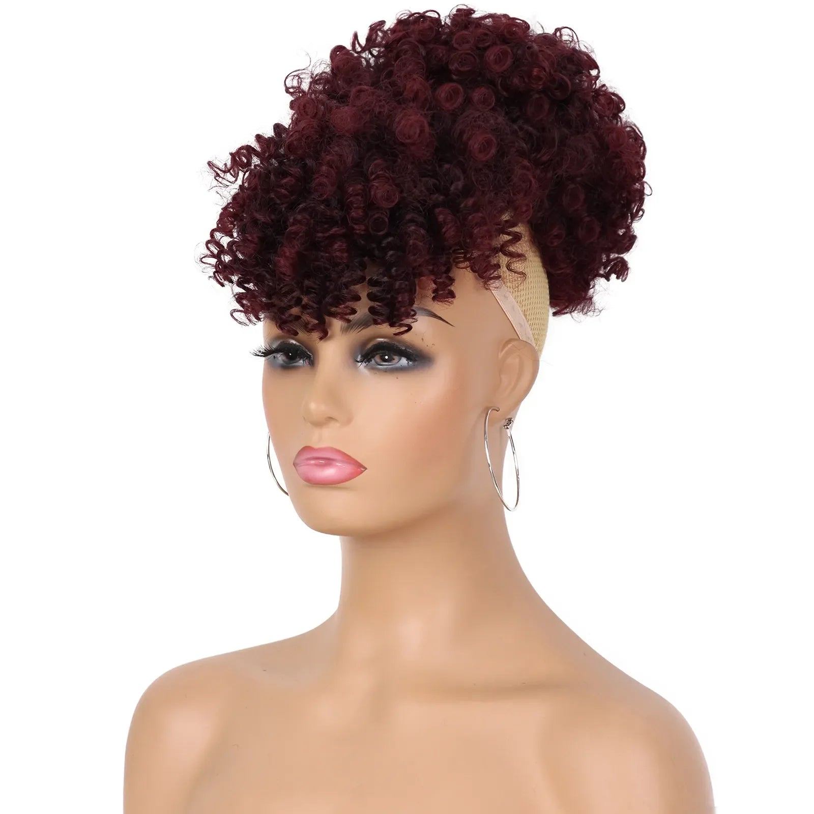 Kinky Curly Afro Puff Drawstring Ponytail with Bangs for Women - 10
