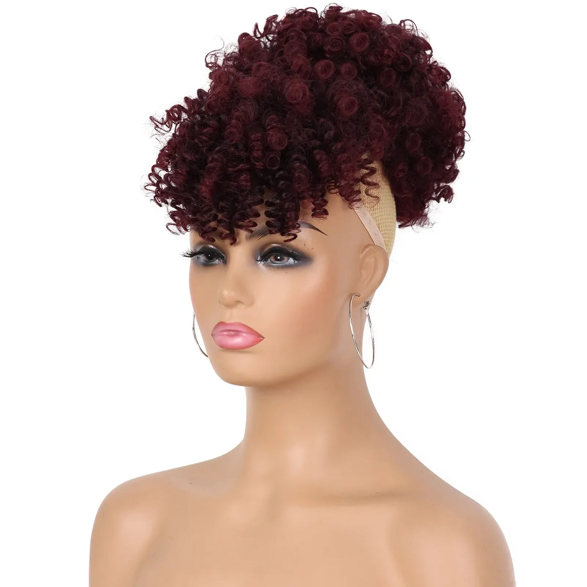 Kinky Curly Afro Puff Drawstring Ponytail with Bangs for Women