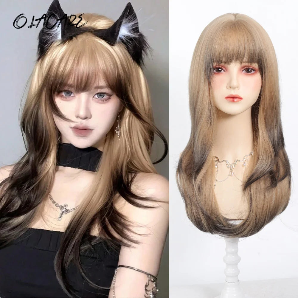 24 Inch Long Pink Cosplay Wig with Bangs - 48