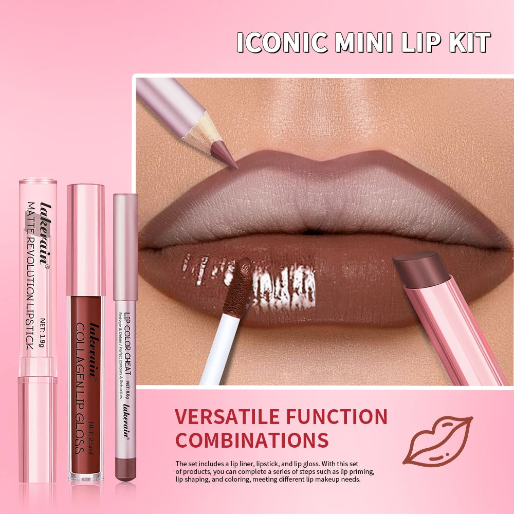 3-Piece Mini Lip Liner, Lipstick and Gloss Set for Perfect Pout - 4