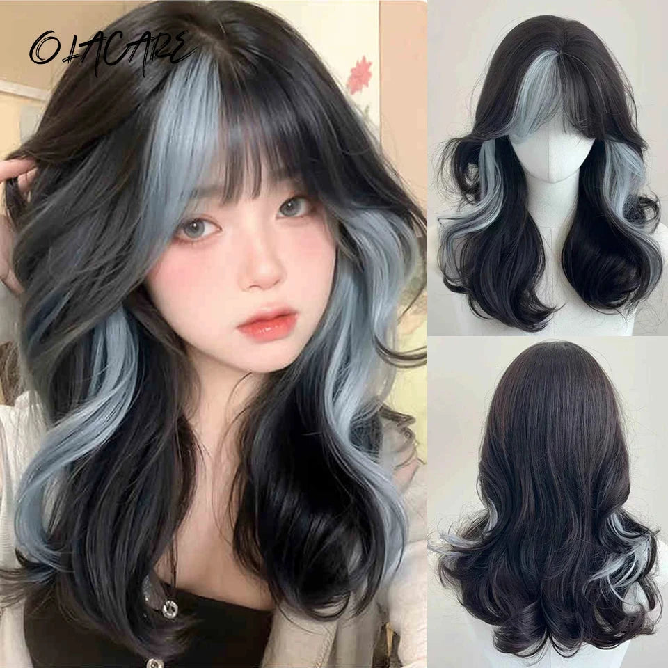 Long Wavy Ash Blonde Synthetic Wig with Bangs - 30