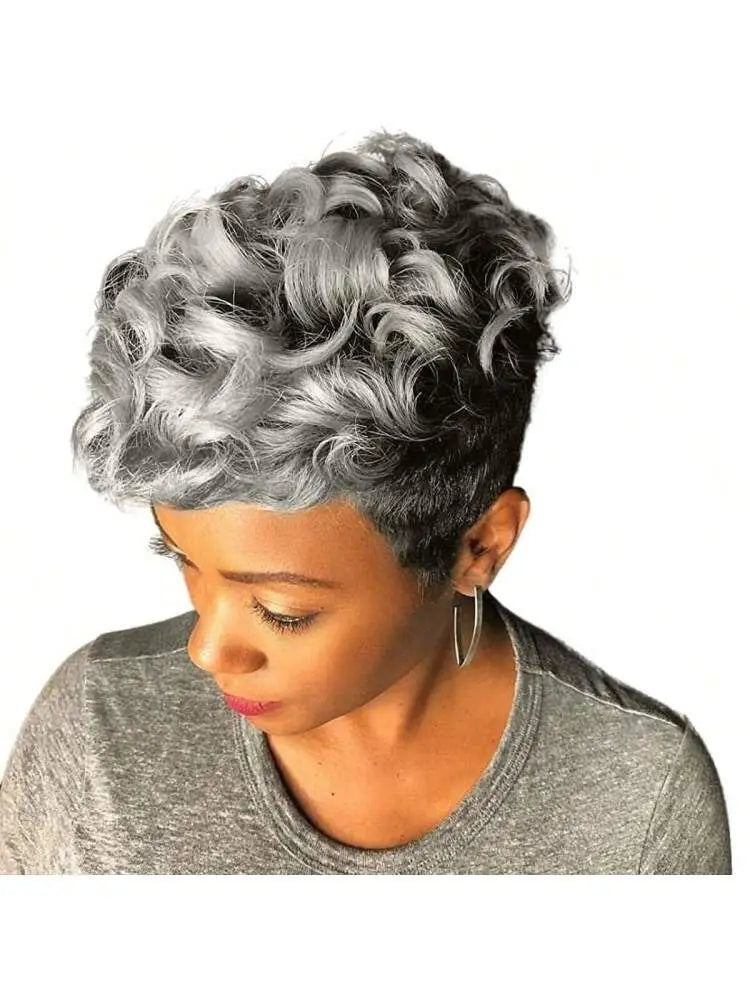 Short Curly Pixie Cut Wig with Bangs