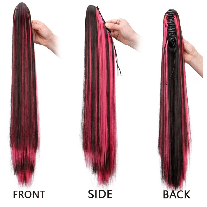 24-Inch Long Straight Claw Clip Ponytail Hair Extension