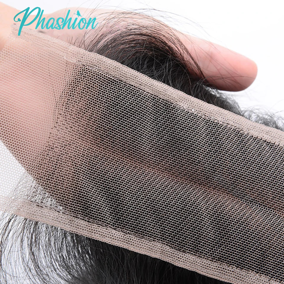 Straight Brazilian Human Hair Bundles with Transparent Lace Closure - 5