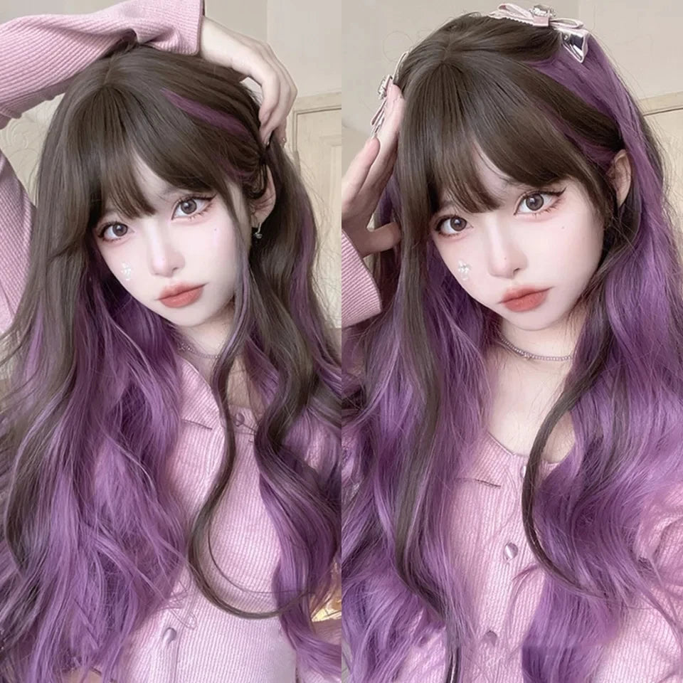 Long Deep Wave Lolita Wig with Bangs - 3
