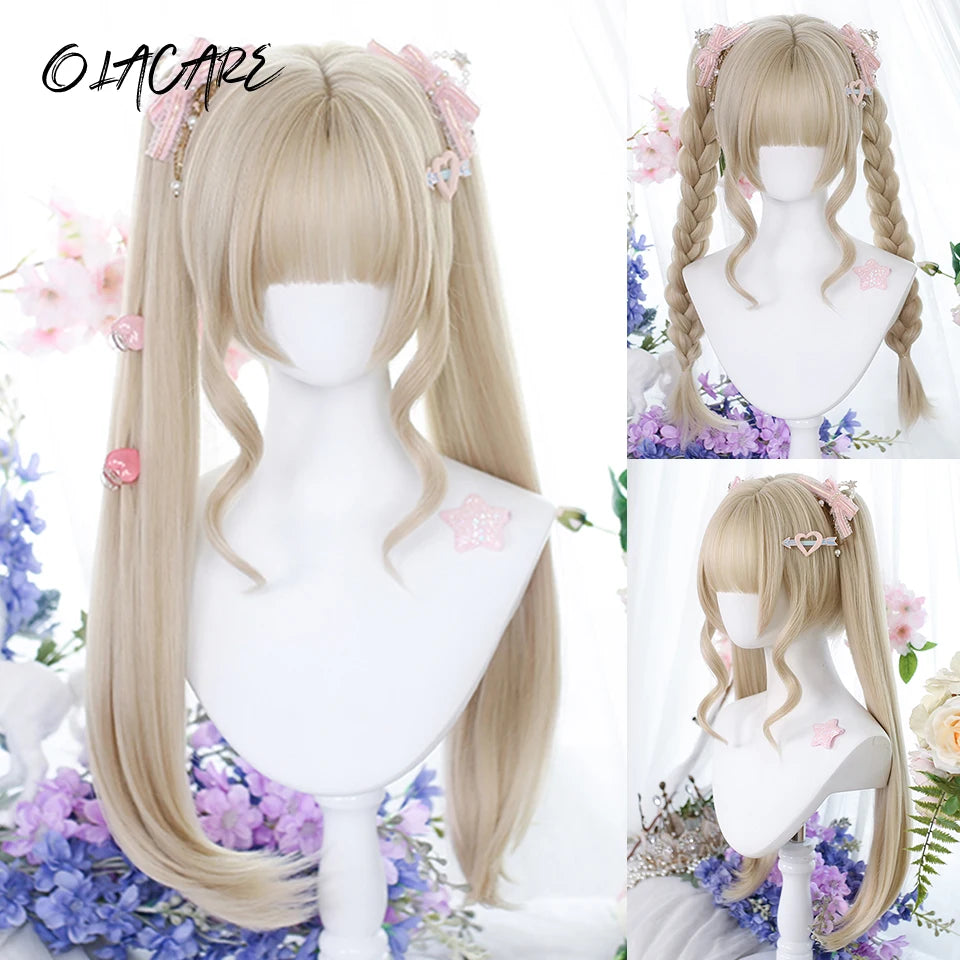 Long Wavy Lolita Ponytail Cosplay Wig with Bangs