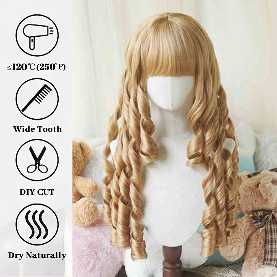 Long Curly Wavy Lolita Cosplay Wig with Bangs for Parties and Events