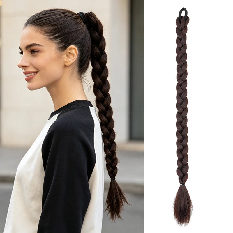 24-Inch Long Braided Ponytail Extension with Elastic Band - 12