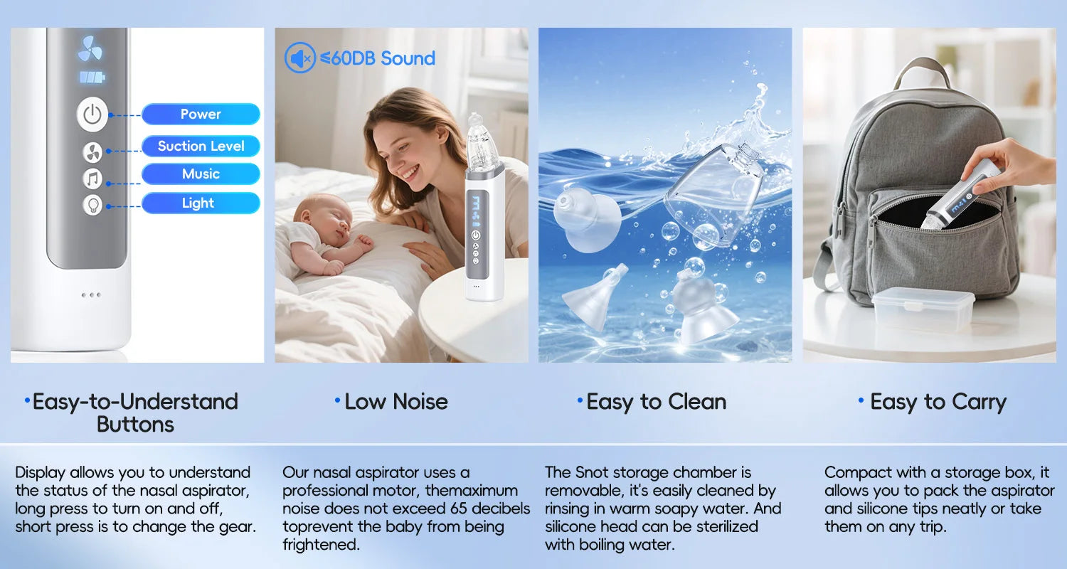 Electric Nasal Aspirator with Music and Adjustable Suction for Babies - 11
