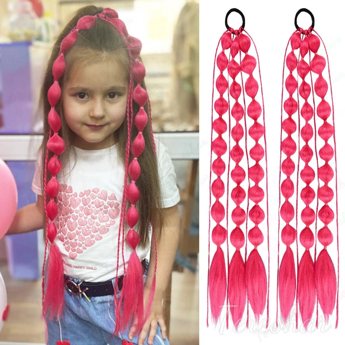 2-Piece Colored Bubble Ponytail Extensions for Festivals and Parties
