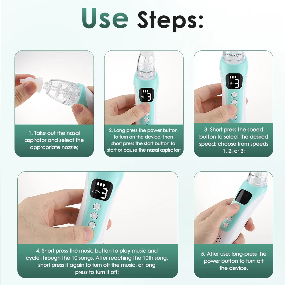 Electric Baby Nasal Aspirator with 3 Suction Levels and Music - 12
