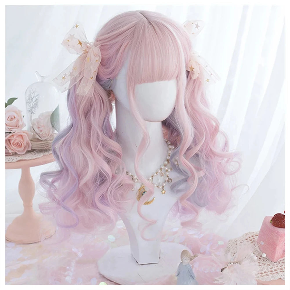 Long Wavy Peach Pink Synthetic Hair Wig for Cosplay and Daily Wear - 12