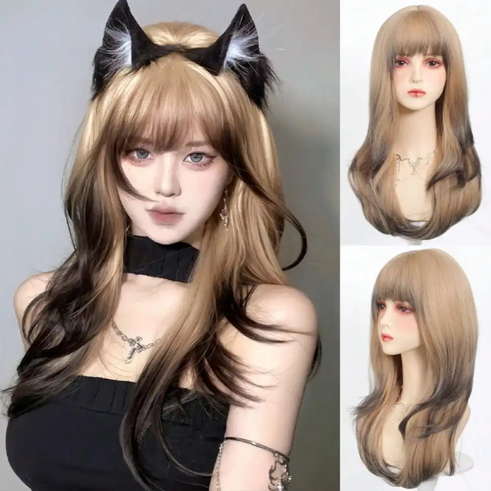 Long Wavy Ginger Synthetic Wig with Bangs - 32