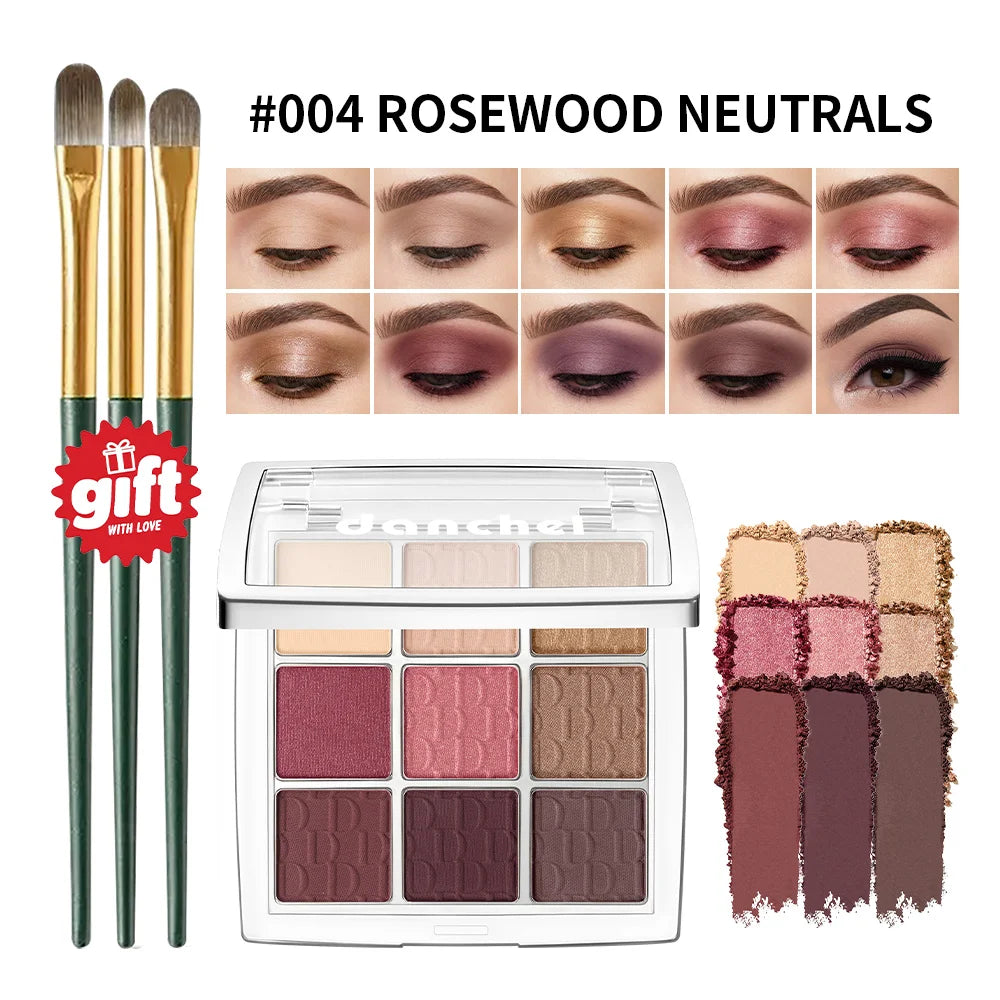 9-Color Professional Eyeshadow Palette with Blending Brush - 24