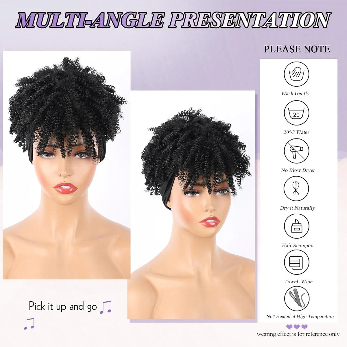 Short Curly Kinky Headband Wig for Women