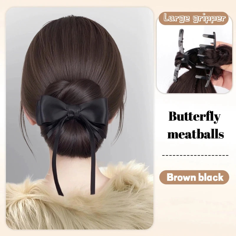 Messy Bun Hair Extension with Bow Claw Clip for Instant Volume