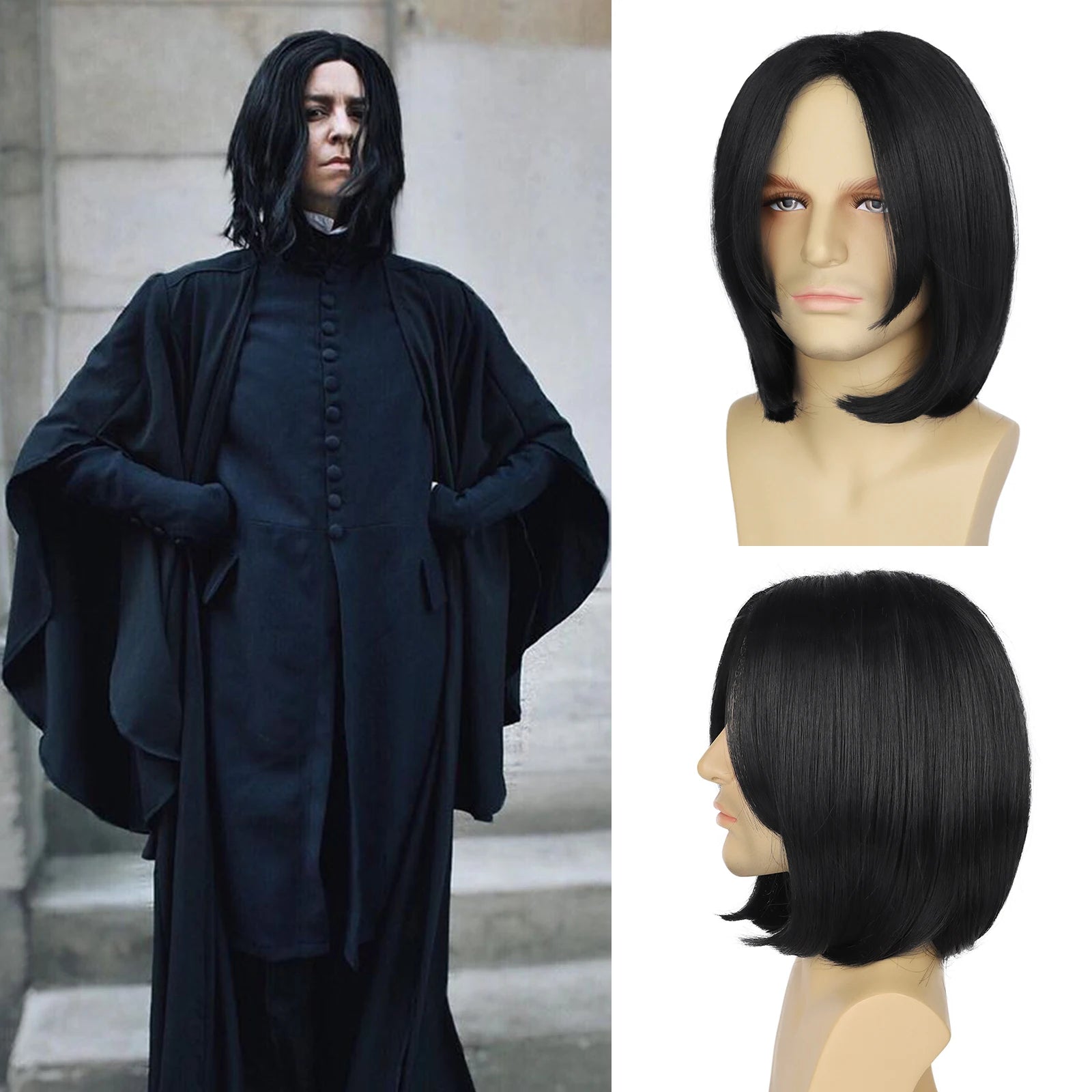 Short Black Synthetic Cosplay Wig for Men and Costume Parties - 15