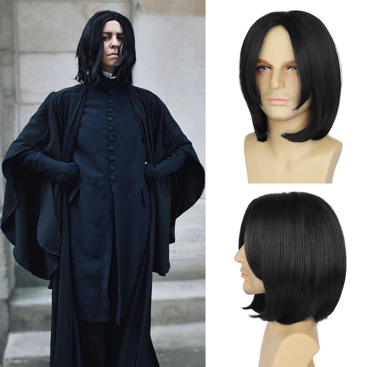 Short Black Synthetic Cosplay Wig for Men and Costume Parties