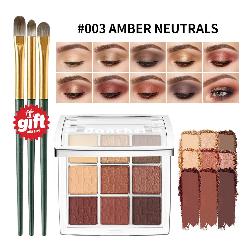 9-Color Professional Eyeshadow Palette with Blending Brush - 23