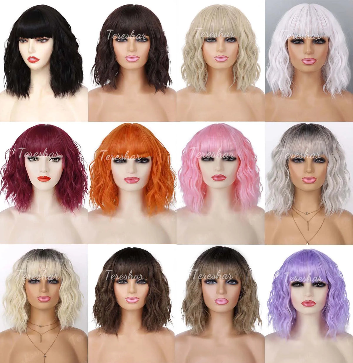 Short Wavy White Wig with Bangs for Cosplay and Daily Wear