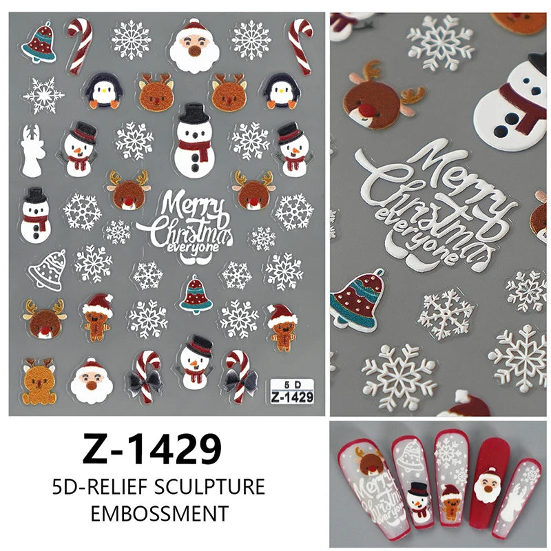 Festive 3D Christmas Nail Art Stickers for Holiday Manicure Decorations
