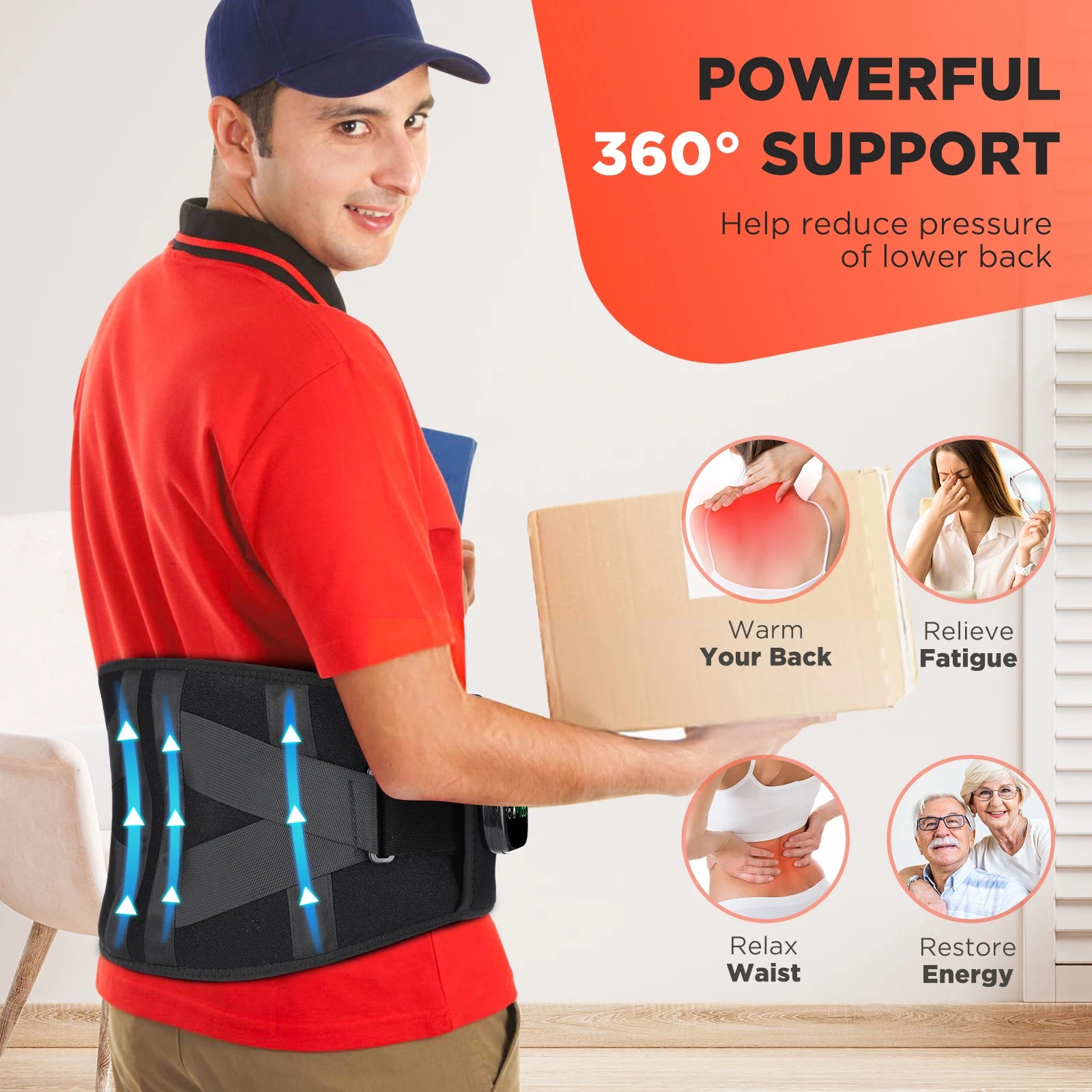 Cordless Heated Vibration Massage Belt for Lower Back and Waist Relief - 3