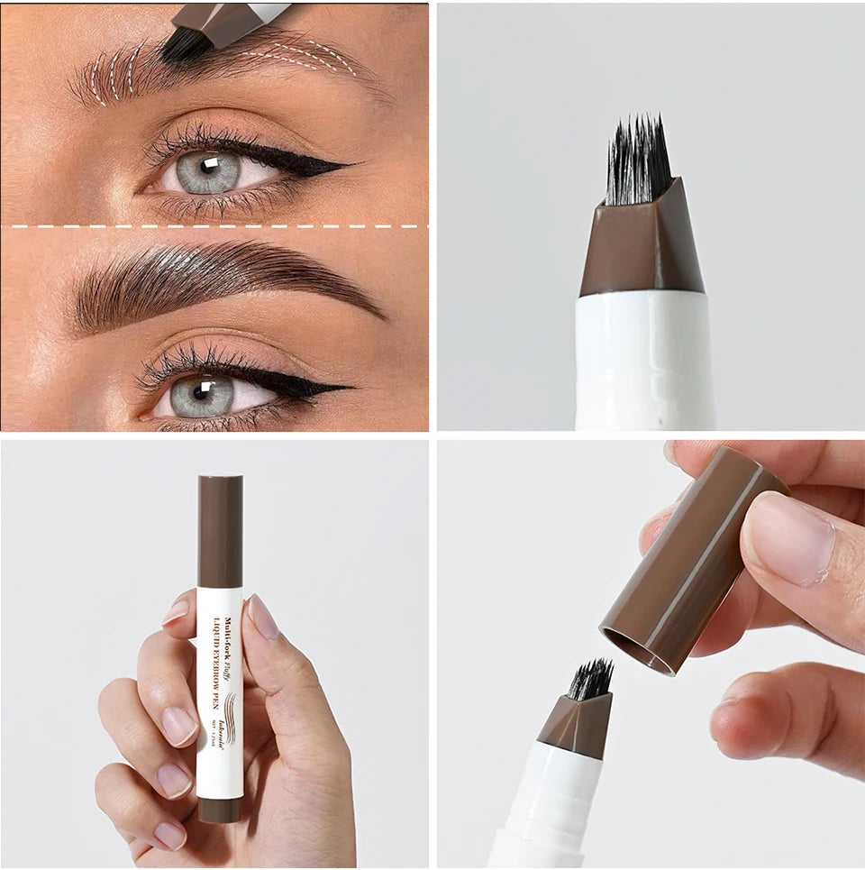 Waterproof Multi-Fork Liquid Eyebrow Pen for Natural Microbladed Brows