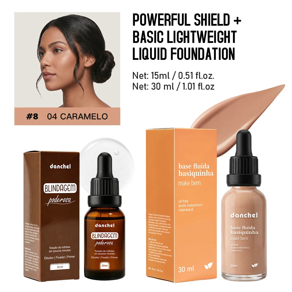 Liquid Foundation and Primer Makeup Set for Long Lasting Natural Finish