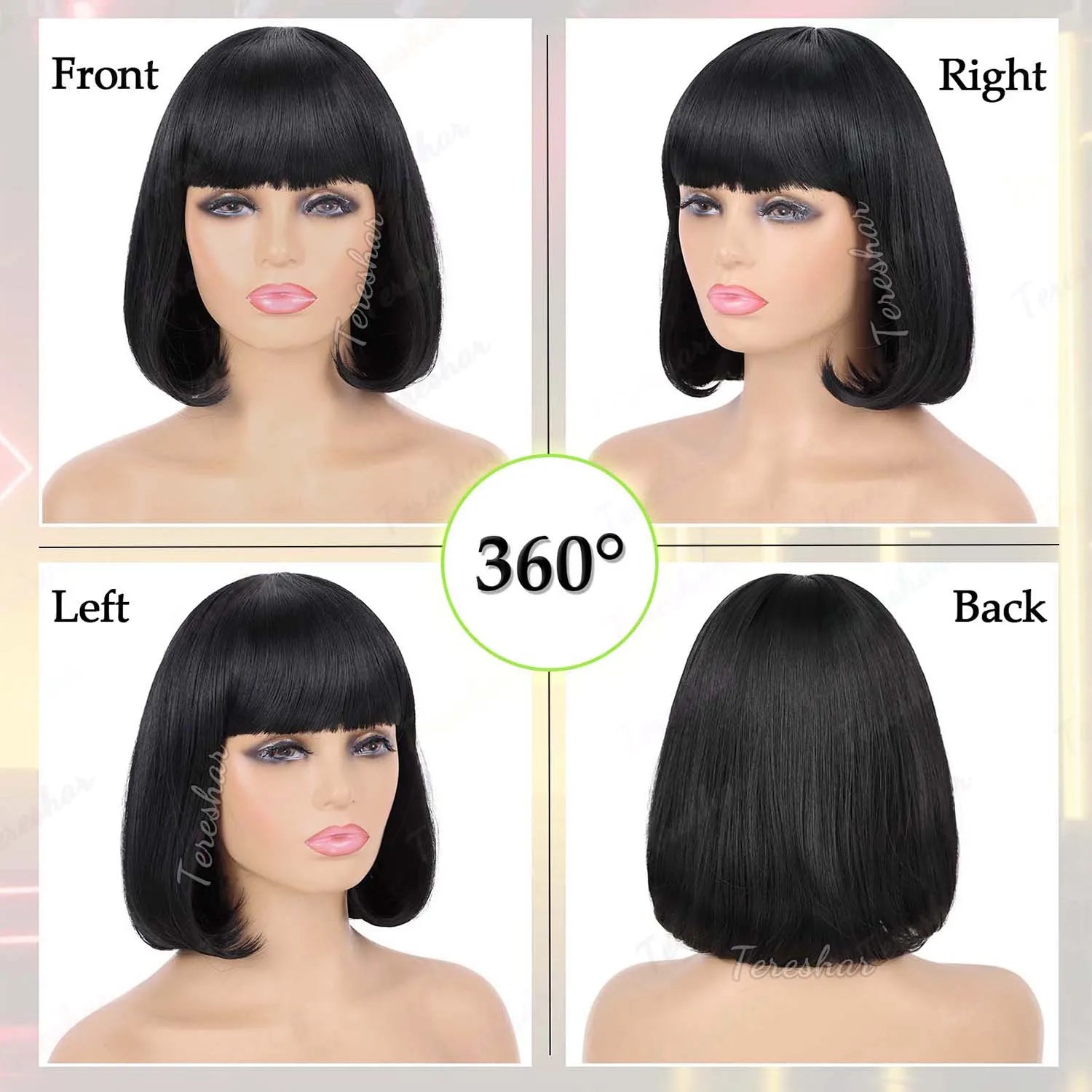 Short Black Bob Wig with Bangs for Cosplay and Daily Wear - 2