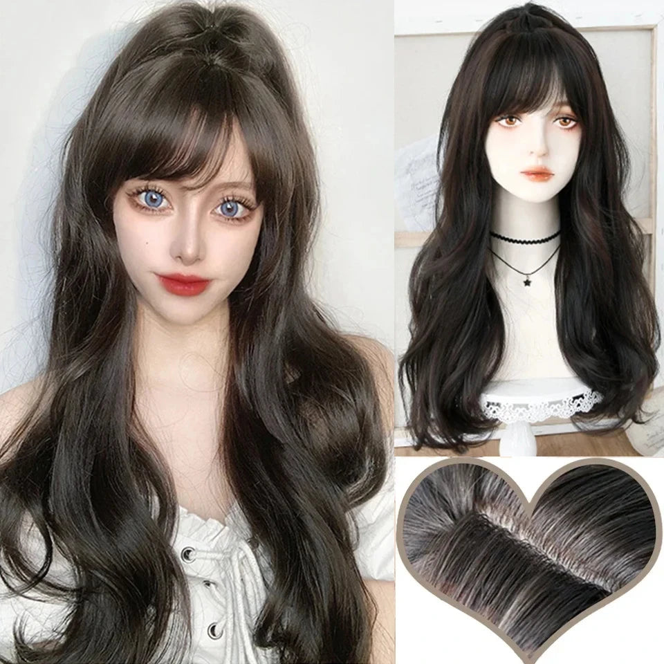 Wavy Brown Cosplay Wig with Curly Pigtails for Costume Parties