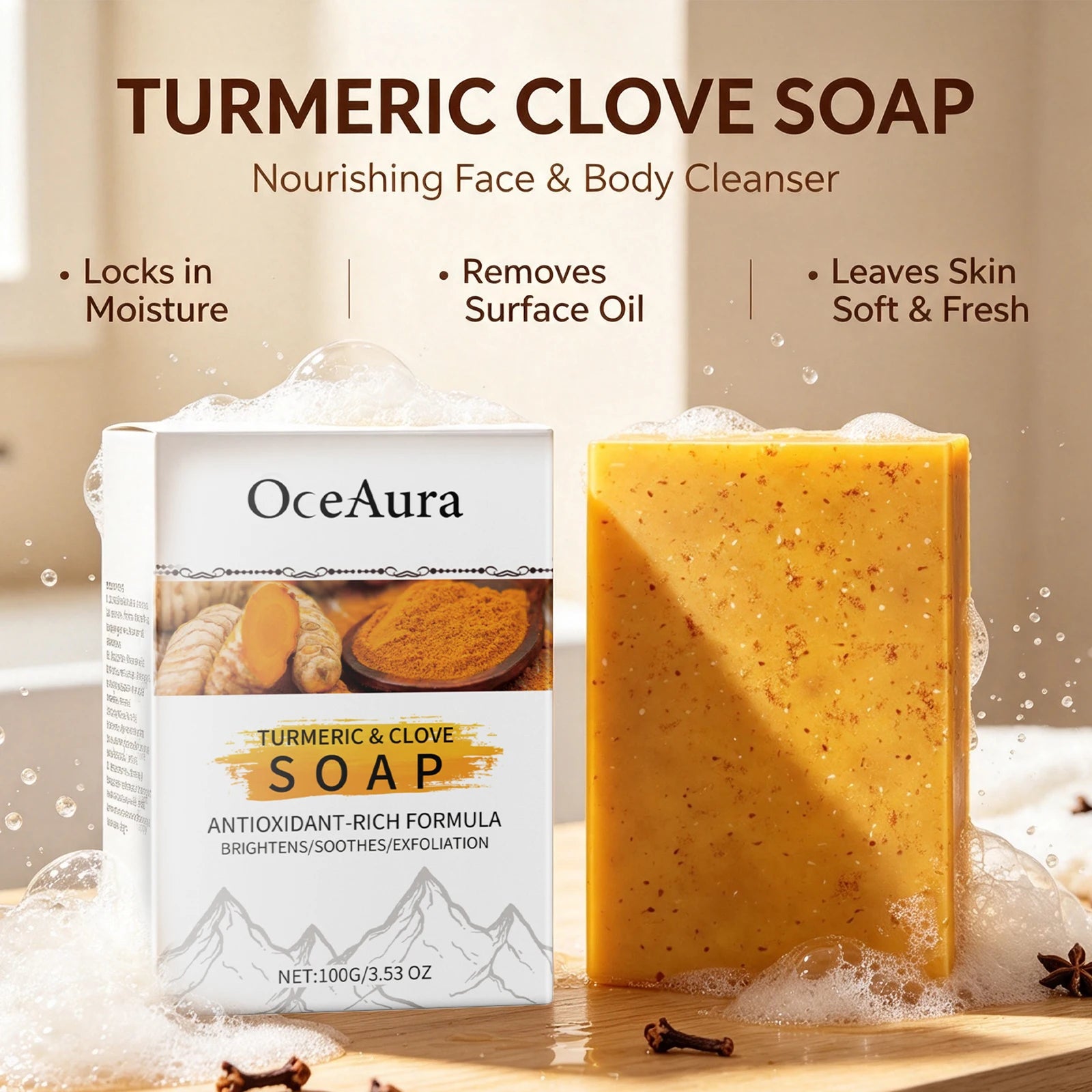Turmeric and Clove Brightening Soap Bar for Face and Body Exfoliation - 3