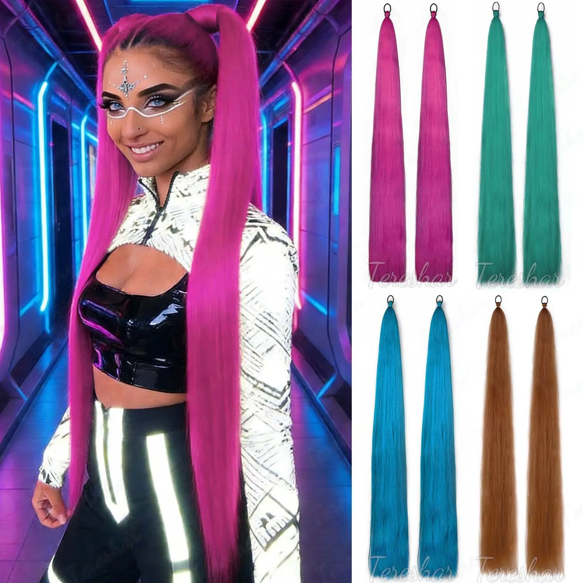 44-Inch Colorful Synthetic Straight Ponytail Hair Extensions