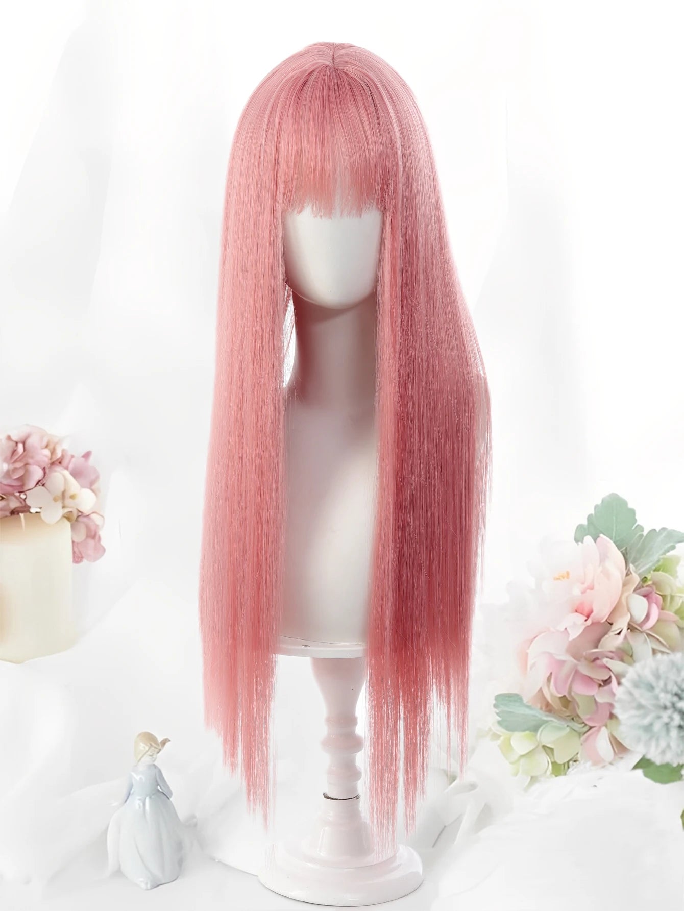 24 Inch Long Pink Cosplay Wig with Bangs - 8