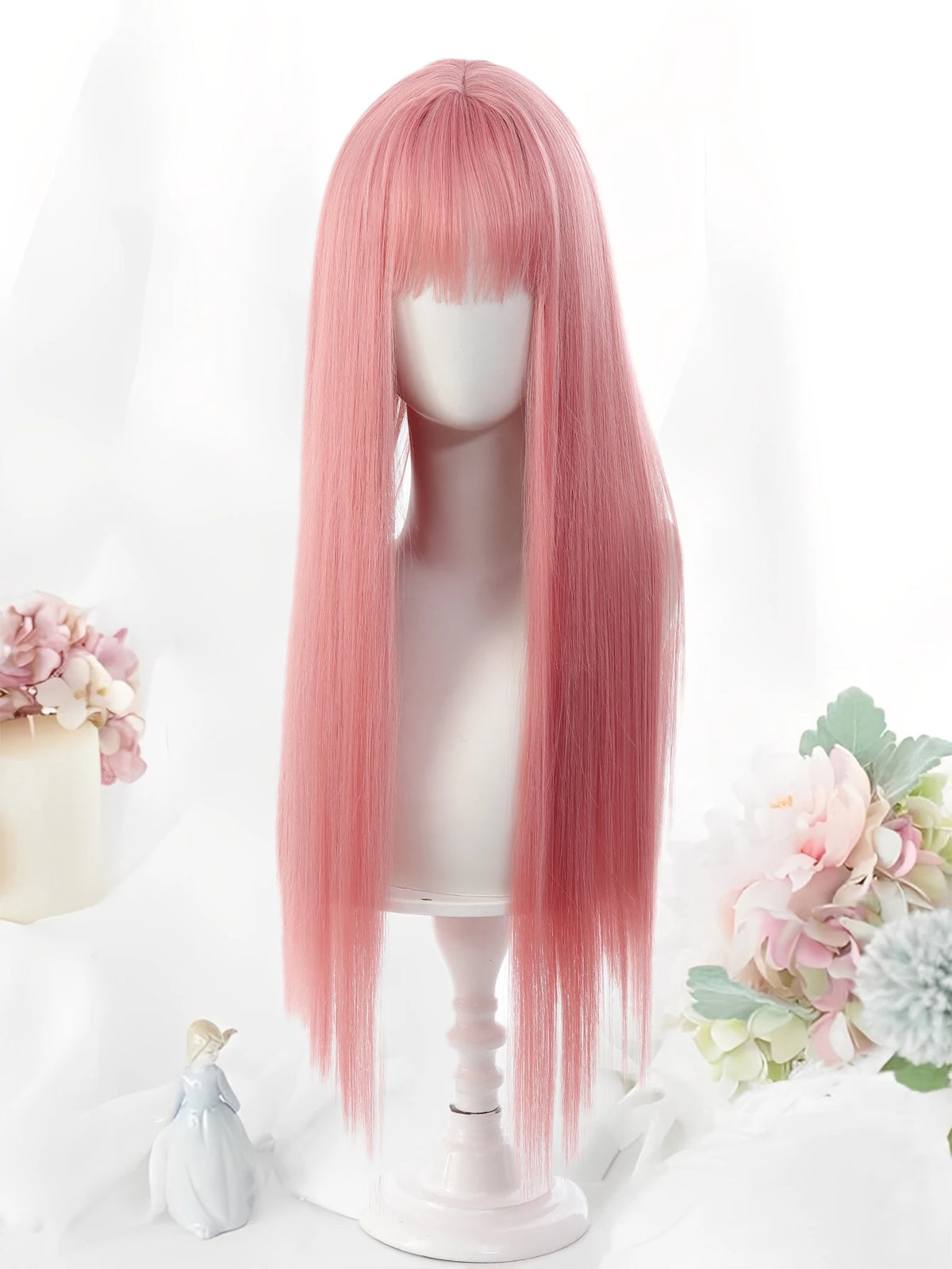 24 Inch Long Pink Cosplay Wig with Bangs
