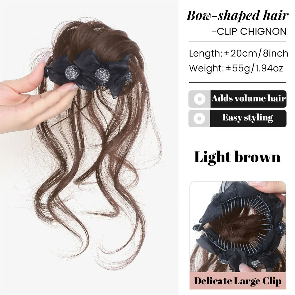 Curly Bow Hair Bun Claw Clip for Instant Volume - 18