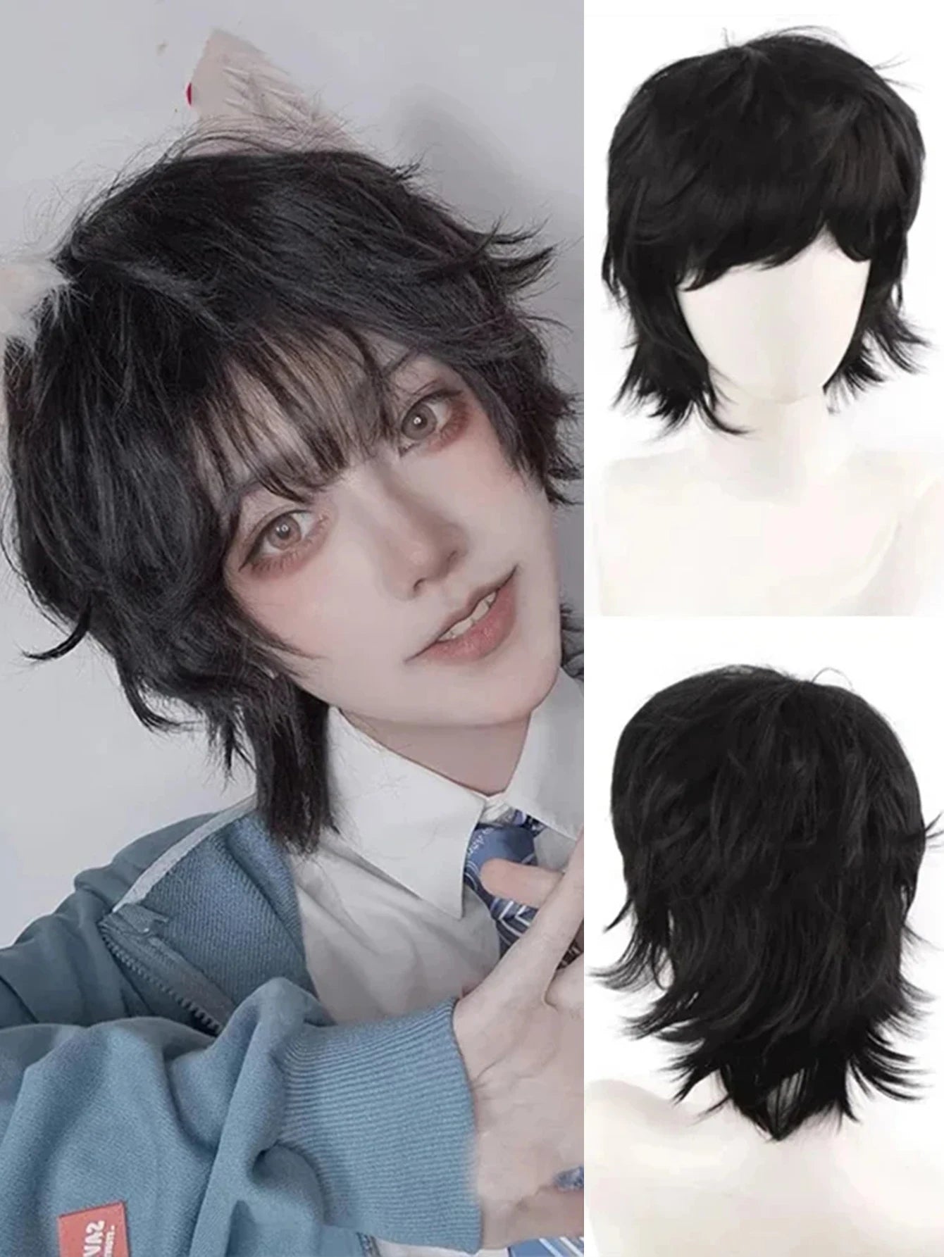 Short Mullet Anime Cosplay Wig with Bangs - 22