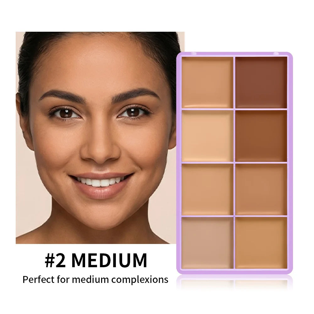 8-Shade Matte Cream Concealer Palette for Full Coverage and Contouring