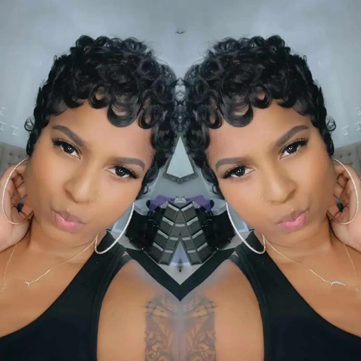 Short Curly Glueless Wig for Daily Wear - 1