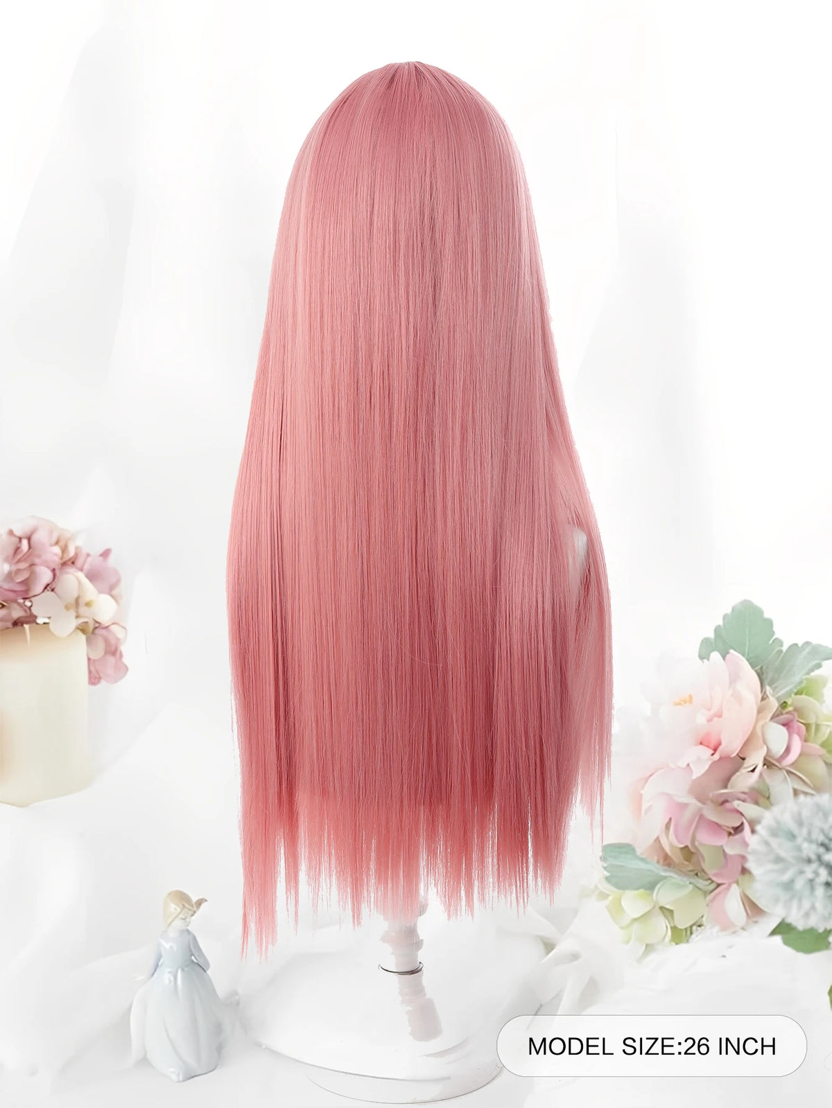 24 Inch Long Pink Cosplay Wig with Bangs