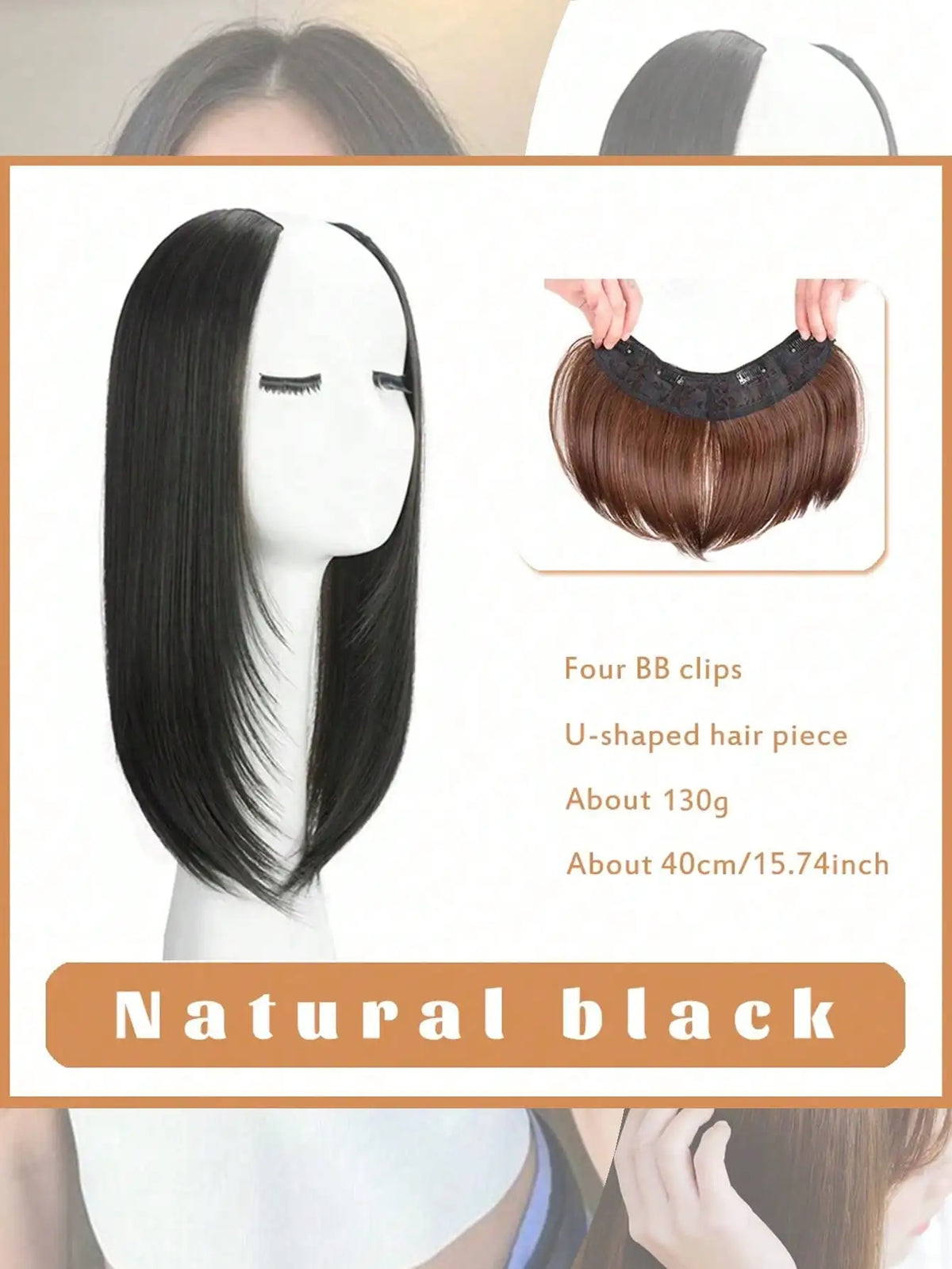U-Shaped Long Straight Clip-In Hair Extension for Volume