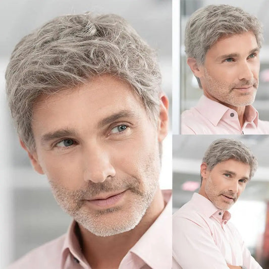 Short Layered Grey Men's Wig for Natural Daily Wear