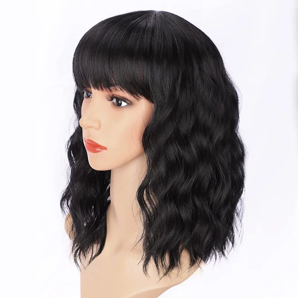 Short Curly Bob Wig with Natural Bangs for Women - 2